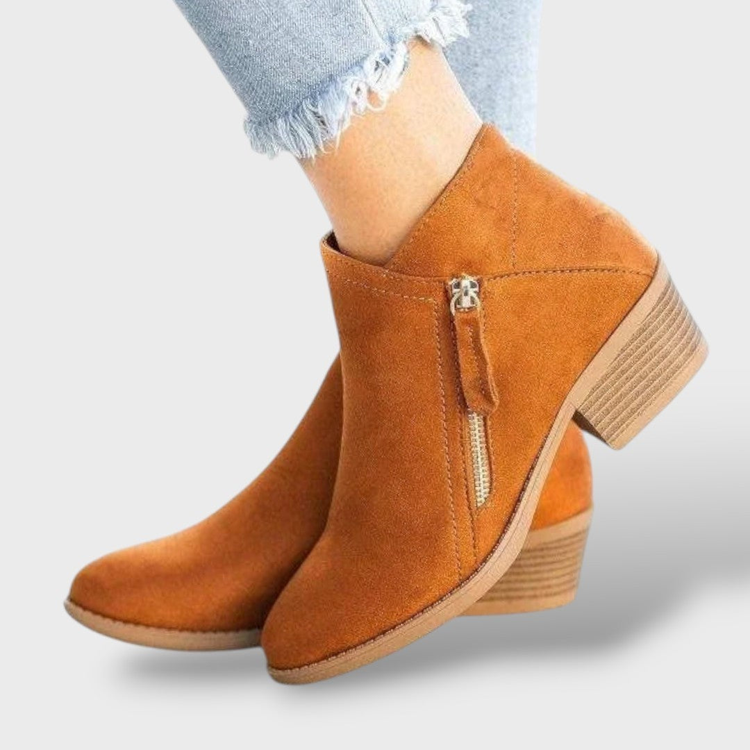 Botines con tacón bloque y cremallera lateral