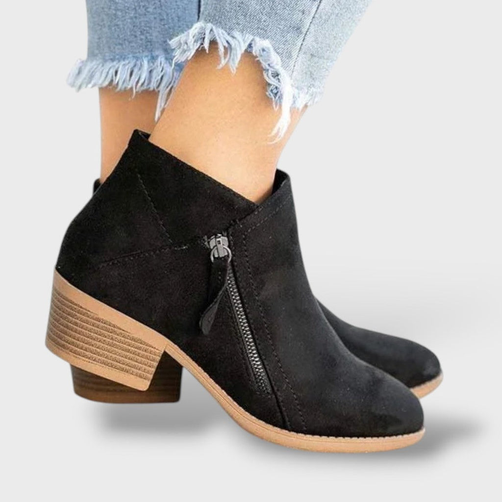 Botines con tacón bloque y cremallera lateral