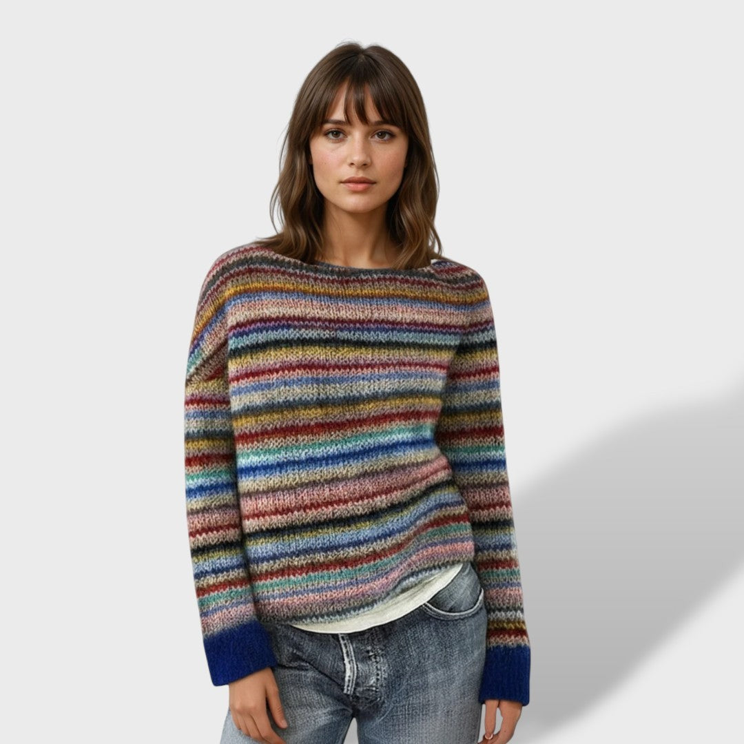 Striped Crew Neck Pullover Sweater Long Sleeve
