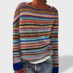 Sweater de punto a rayas, cuello redondo, manga larga
