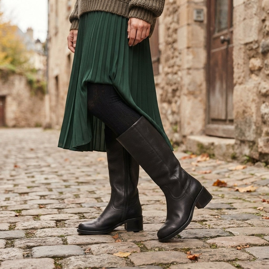 Block Heel Knee High Boots