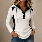 Top Hoodie Henley con botones delanteros y manga larga
