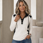 Top Hoodie Henley con botones delanteros y manga larga