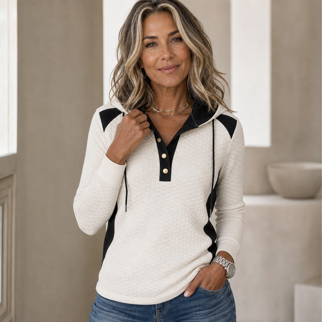 Top Hoodie Henley con botones delanteros y manga larga