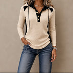 Top Hoodie Henley con botones delanteros y manga larga
