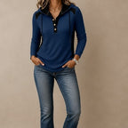 Top Hoodie Henley con botones delanteros y manga larga