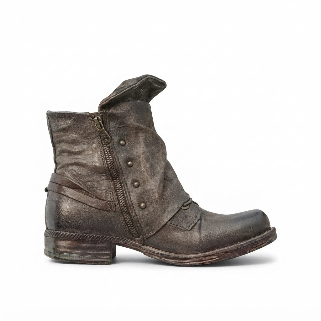 Studded Moto Ankle Boots Buckle Strap Side Zip