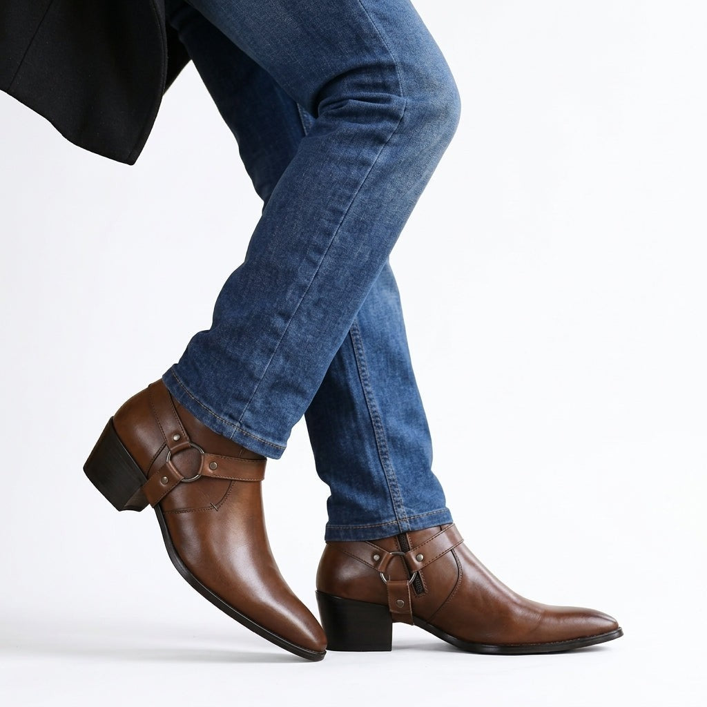 Harness Ankle Boots Side Zip Pointed Toe