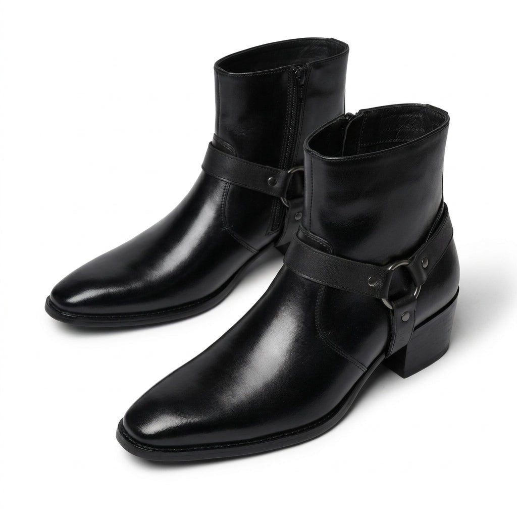 Harness Ankle Boots Side Zip Pointed Toe