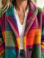 Oversized Plaid Blazer Coat Notch Lapel