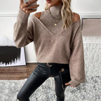 Sweater de cuello alto con hombros descubiertos y corte Oversized