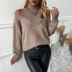 Sweater de cuello alto con hombros descubiertos y corte Oversized