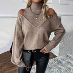 Sweater de cuello alto con hombros descubiertos y corte Oversized