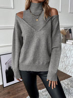Sweater de cuello alto con hombros descubiertos y corte Oversized