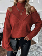 Sweater de cuello alto con hombros descubiertos y corte Oversized