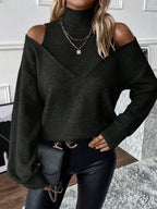 Sweater de cuello alto con hombros descubiertos y corte Oversized