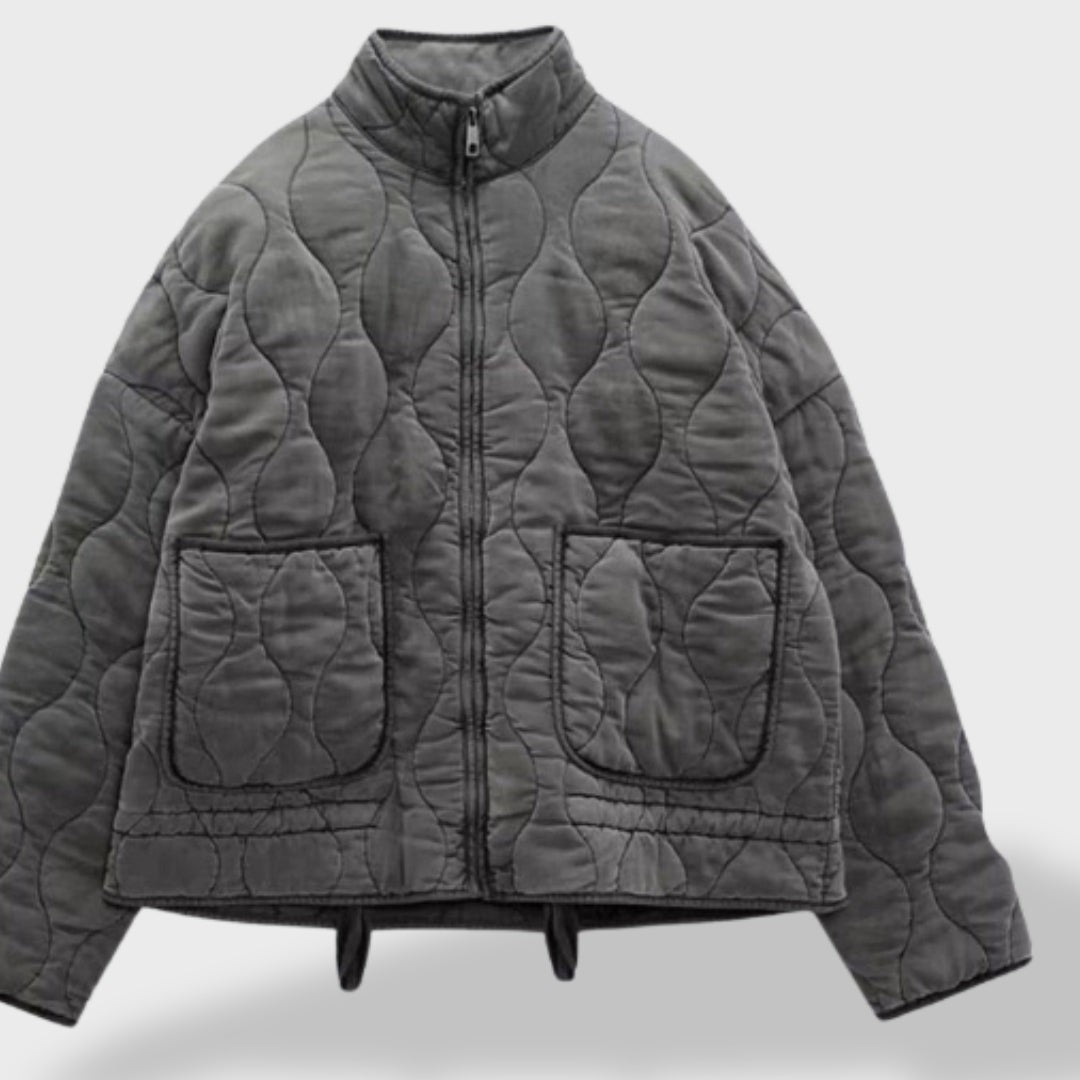 Quilted Bomber Jacket Front Zip