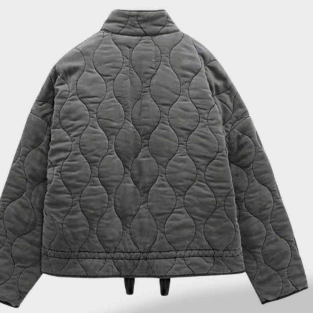 Quilted Bomber Jacket Front Zip