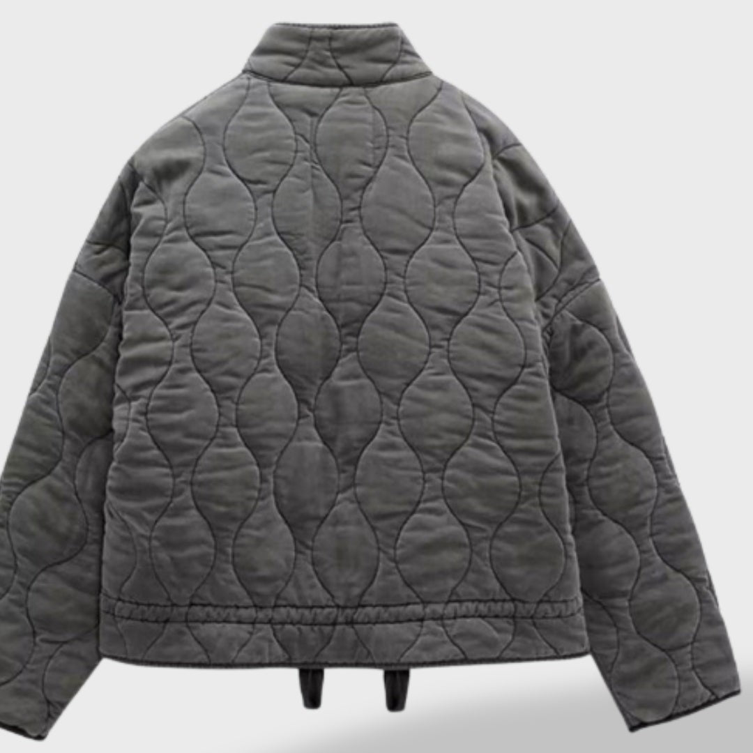 Quilted Bomber Jacket Front Zip