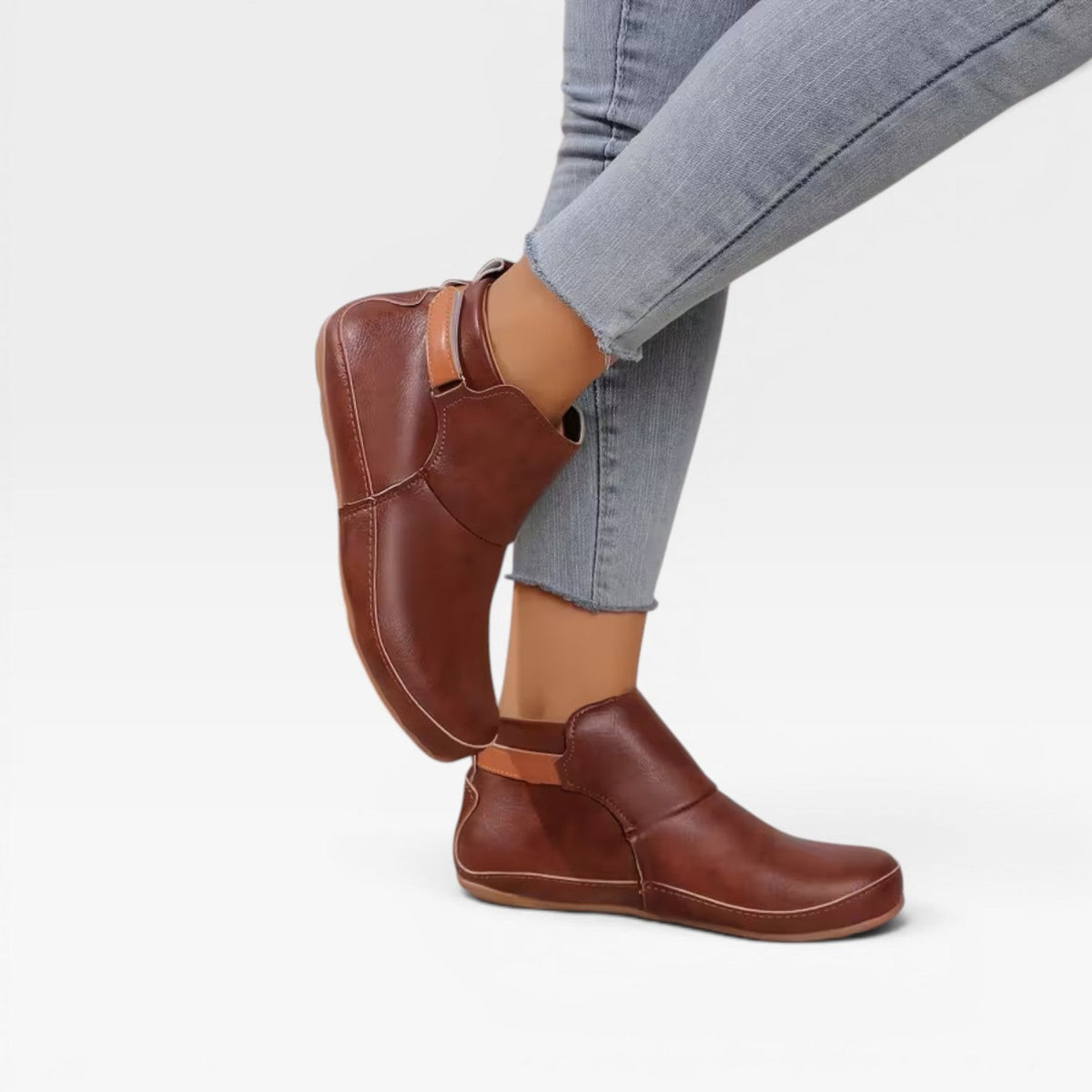 Flat Ankle Boots Slip On Strap Detail