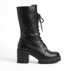 Botas de combate con cordones, tacón grueso y caña media